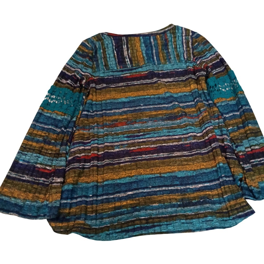 Boho Striped Crochet Bell Sleeve Tunic Top‎ Women's Multicolored - Picture 2 of 10